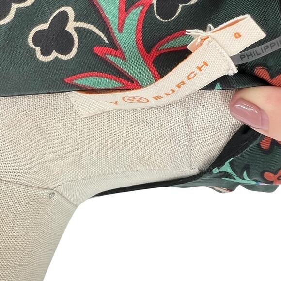 Tory Burch Floral Longsleeve Silk Twill Shift Dress Black Mountain Floral Size 0 - Picture 12 of 15